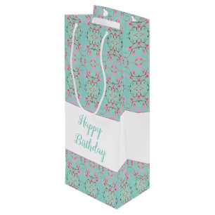 Tall Wine Sweet Teal and Pink Patterned Gift Bag