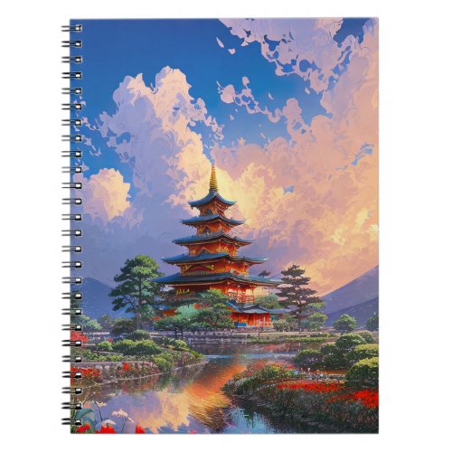Tall Wooden Pagoda by the Serene River Notebook