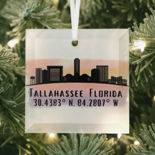 Tallahassee FL City Skyline Glass Ornament