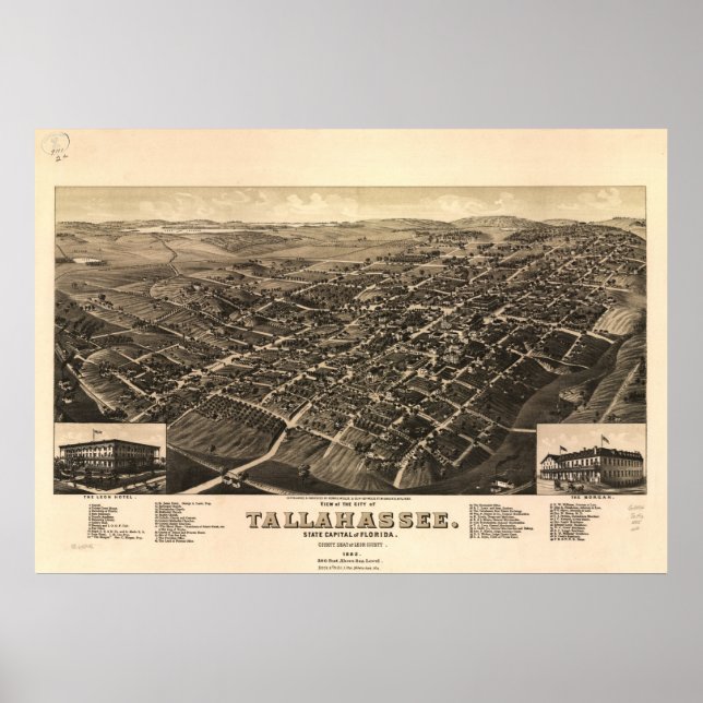 Tallahassee Florida 1885 Antique Panoramic Map Poster (Front)