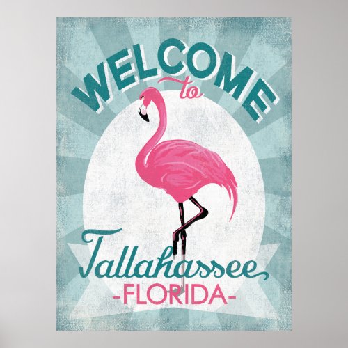 Tallahassee Florida Pink Flamingo Retro Poster