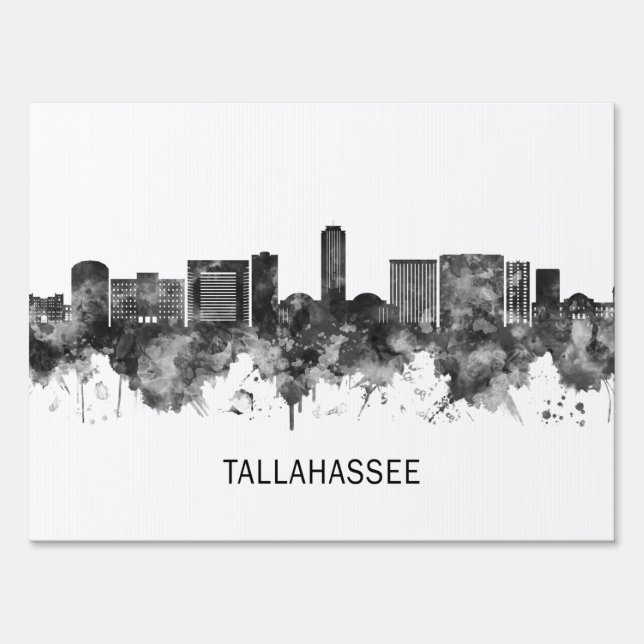 Tallahassee Florida Skyline BW Sign (Back)