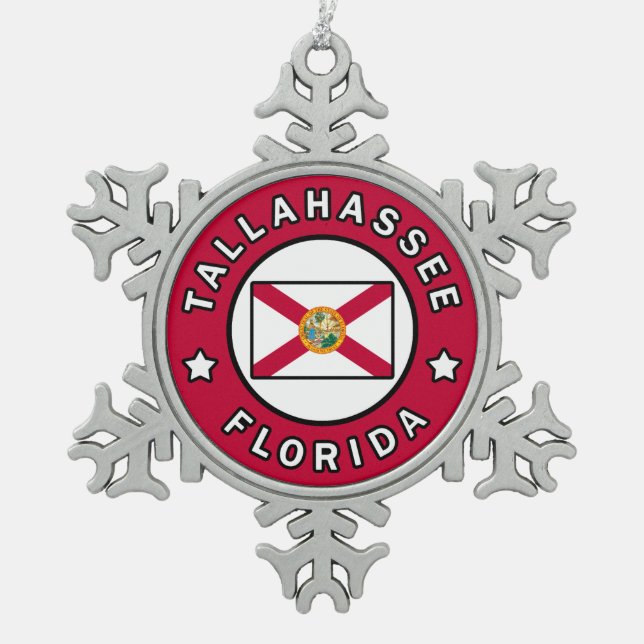 Tallahassee Florida Snowflake Pewter Christmas Ornament (Front)