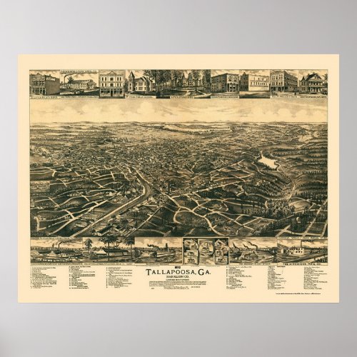 Tallapoosa GA Panoramic Map _ 1892 Poster
