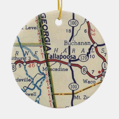Tallapoosa GA Vintage Map Ceramic Ornament