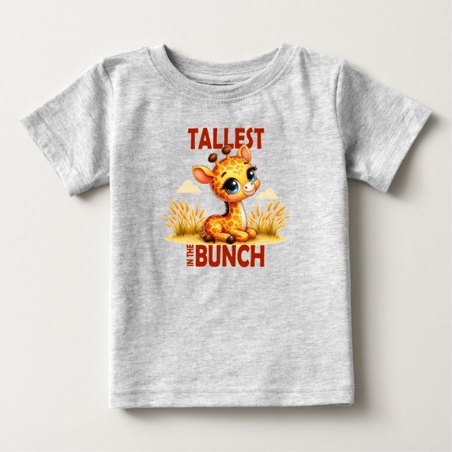 Tallest in the Bunch pun Cute Baby Giraffe cartoon T-Shirt (Front)