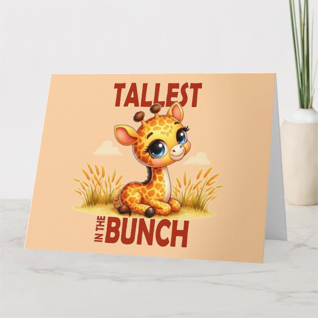 Tallest in the Bunch pun Cute Baby Giraffe cartoon Thank You Card (Front)