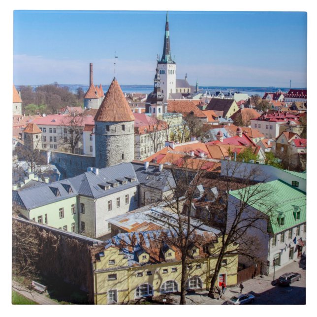 Tallinn downtown aerial view ceramic tile (Front)