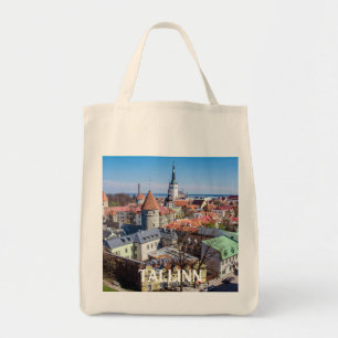 Tallinn downtown aerial view in Estonia Tote Bag