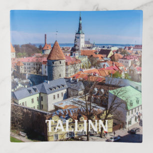 Tallinn downtown aerial view in Estonia Trinket Tray