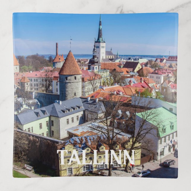 Tallinn downtown aerial view in Estonia Trinket Tray (Front)