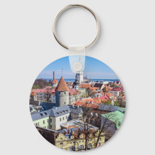 Tallinn downtown aerial view keychain