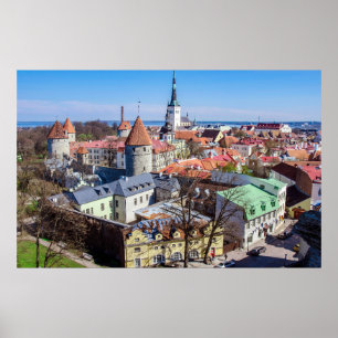 Tallinn downtown aerial view poster