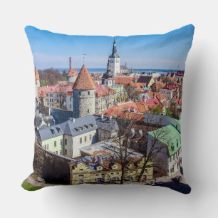 Tallinn downtown aerial view throw pillow
