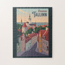 Tallinn Estonia Illustration Travel Art Vintage Jigsaw Puzzle