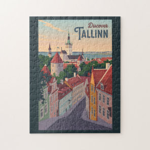Tallinn Estonia Illustration Travel Art Vintage Jigsaw Puzzle