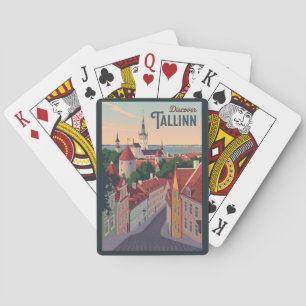 Tallinn Estonia Illustration Travel Art Vintage Poker Cards