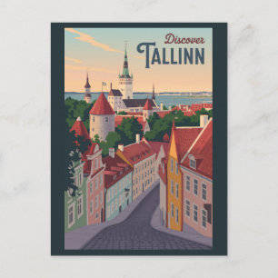 Tallinn Estonia Illustration Travel Art Vintage Postcard