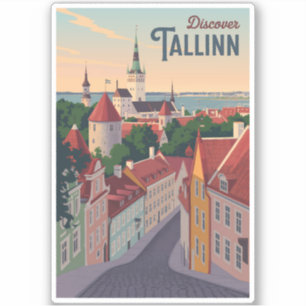 Tallinn Estonia Illustration Travel Art Vintage Sticker