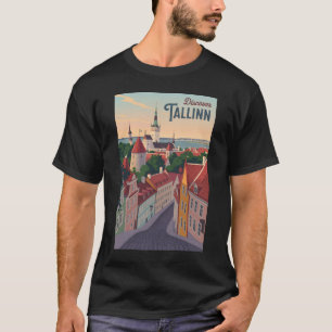 Tallinn Estonia Illustration Travel Art Vintage T-Shirt
