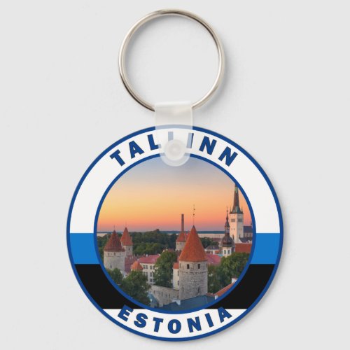 Tallinn Estonia Retro Travel Art Circle Vintage Keychain