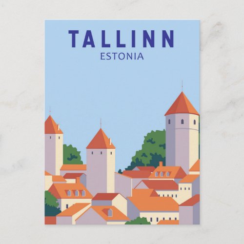 Tallinn Estonia Retro Travel Art Vintage Postcard