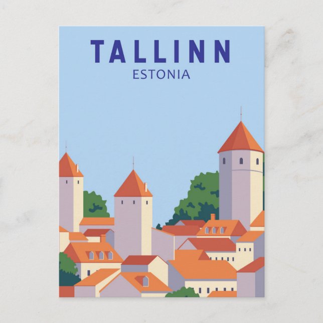 Tallinn Estonia Retro Travel Art Vintage Postcard (Front)