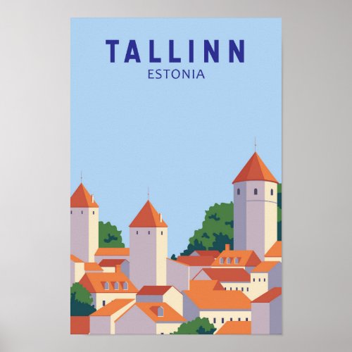 Tallinn Estonia Retro Travel Art Vintage  Poster