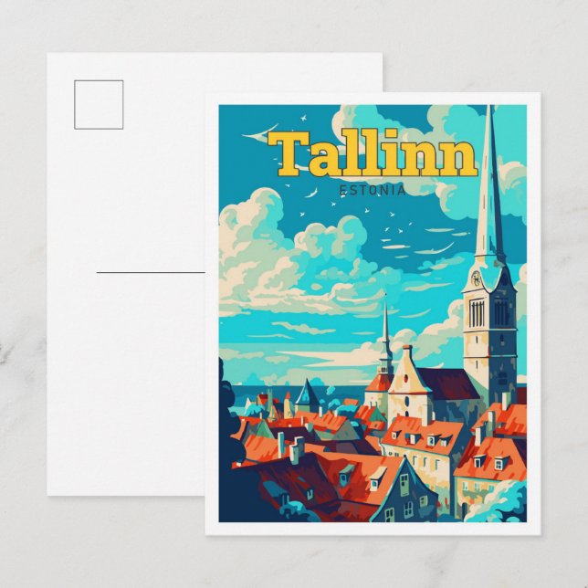 Tallinn Estonia Travel Art Vintage Illustration Postcard (Front/Back)