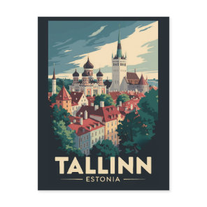 Tallinn Estonia Travel Art Vintage Postcard