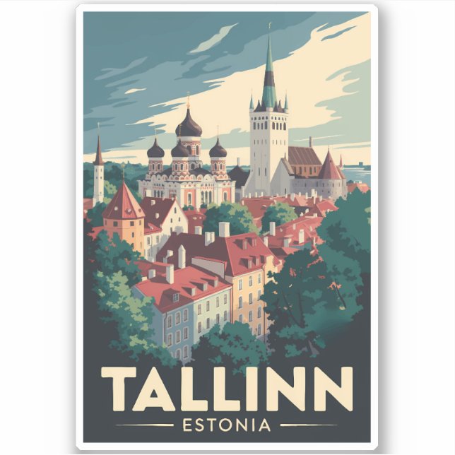 Tallinn Estonia Travel Art Vintage Sticker (Front)