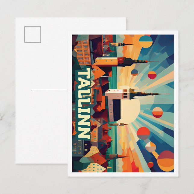 Tallinn Estonia Travel artistic colorful Postcard (Front/Back)
