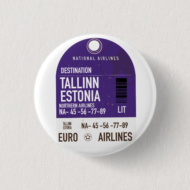 Tallinn Estonia travel ticket Metal Print Button (Front)