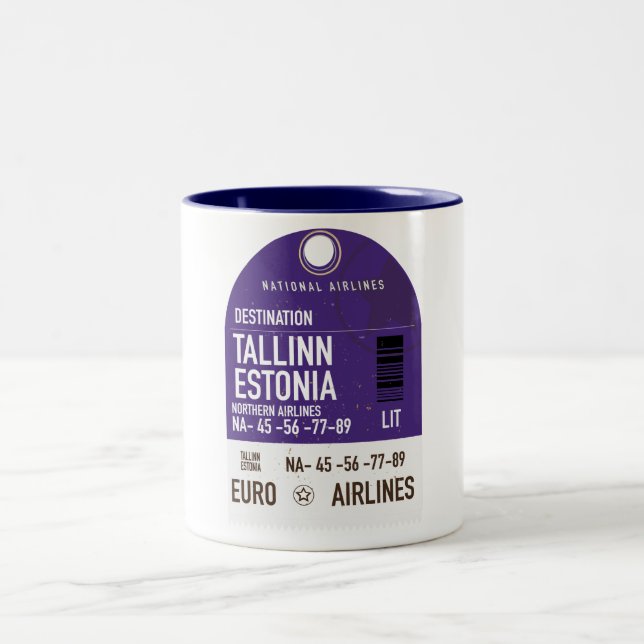 Tallinn Estonia travel ticket Two-Tone Coffee Mug (Center)