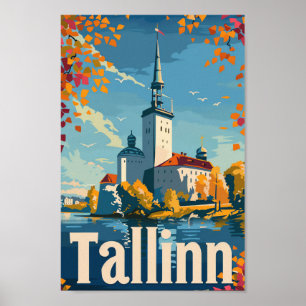 Tallinn Estonia Vintage Retro Travel Illustration Poster