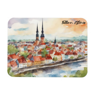 Tallinn Estonia Watercolor Painting Panorama Magnet