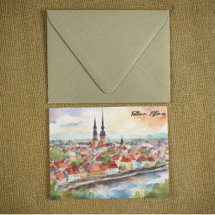 Tallinn Estonia Watercolor Painting Panorama Postcard