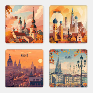 Tallinn, Munich, Madrid, Vienna Coaster Set