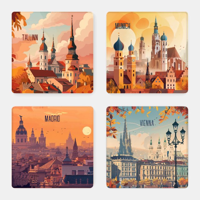 Tallinn, Munich, Madrid, Vienna Coaster Set (Set)