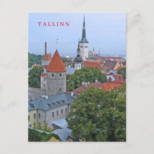 Tallinn Old Town towers view postcard