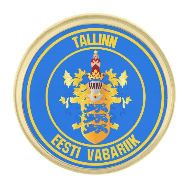 Tallinn Round Emblem Gold Finish Lapel Pin (Front)