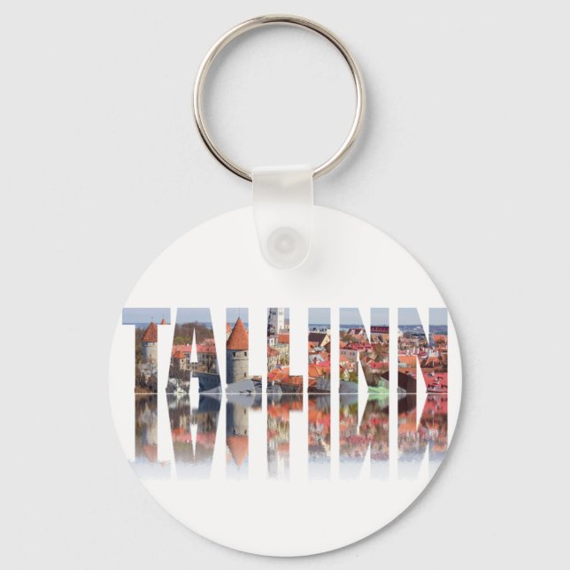 Tallinn text composed of old town view keychain (Front)