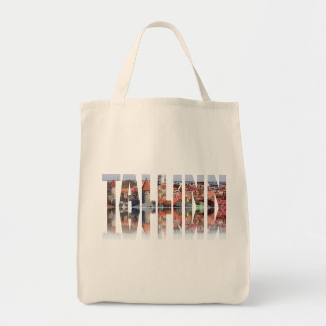 Tallinn text composed of old town view tote bag (Front)