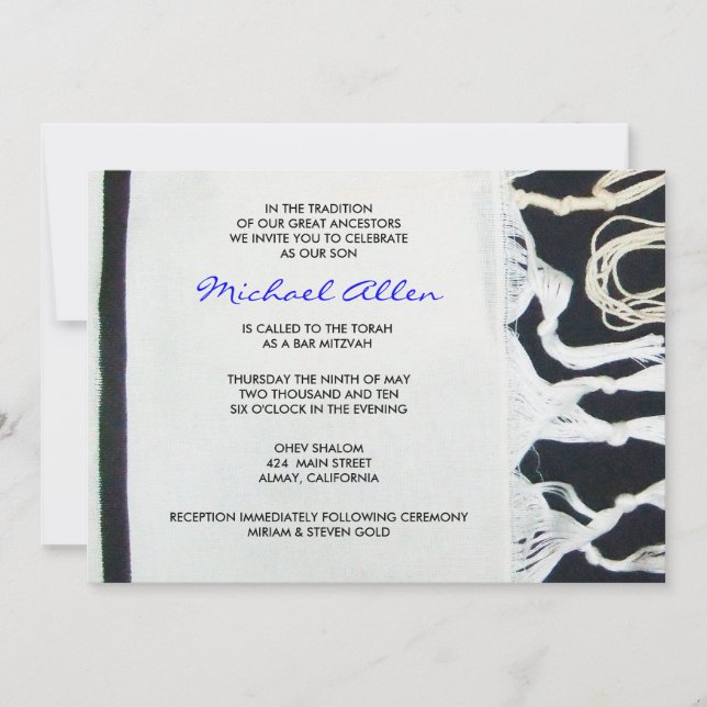 Tallit Tallis Bar Bat Mitzvah Invitation Invite (Front)