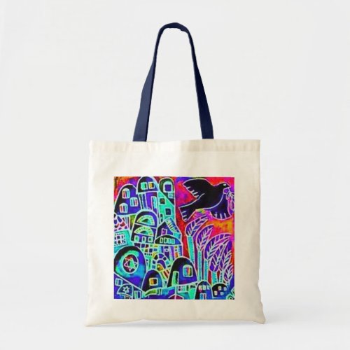 Tallit Tote Bag _ City Of Israel Ebony BLUE