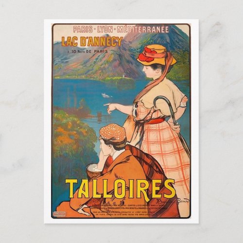 Talloires Annecy lake couple on picnic vintage Postcard