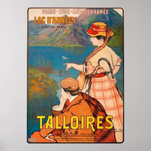 Talloires Annecy lake couple on picnic vintage Poster