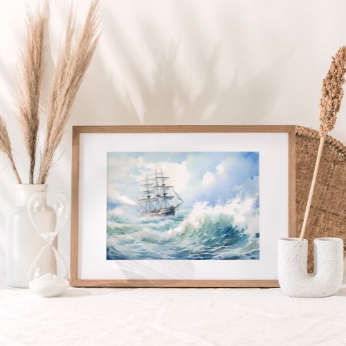 Tallship Seascape Watercolor Painting Poster