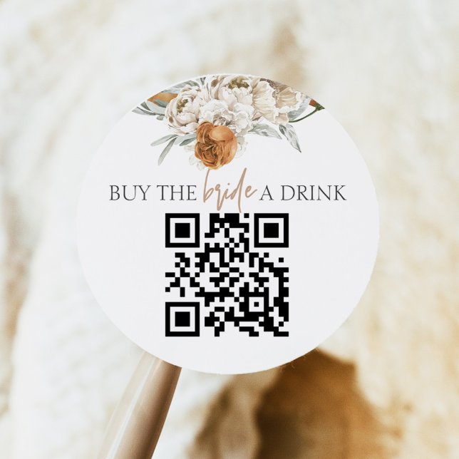 TALLULAH Terracotta Buy the Bride a Drink QR Code Classic Round Sticker (Creator Uploaded)