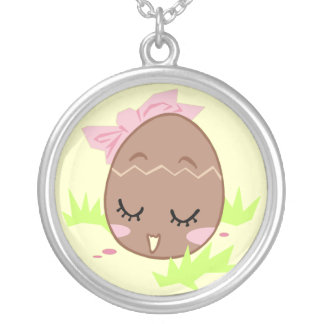 Tamagotchi retro easter lucky charm silver plated necklace